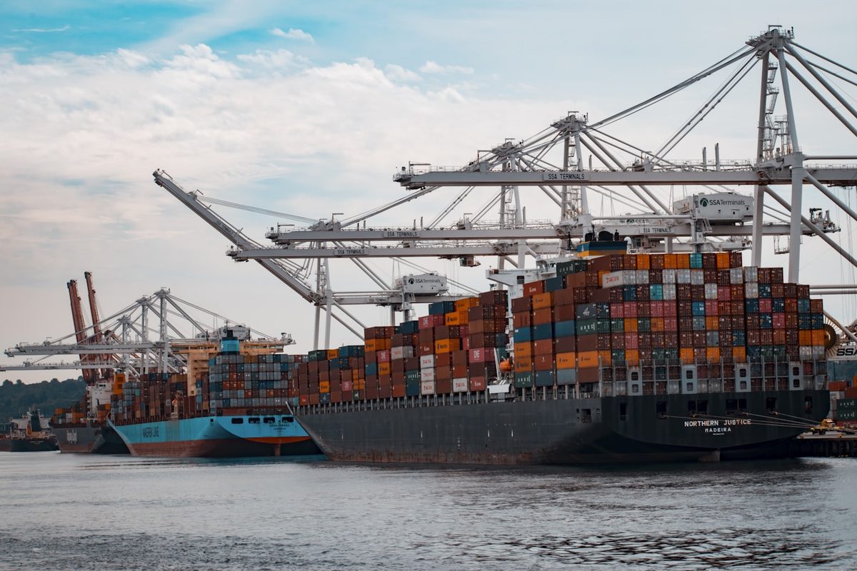 Aerial view of container port